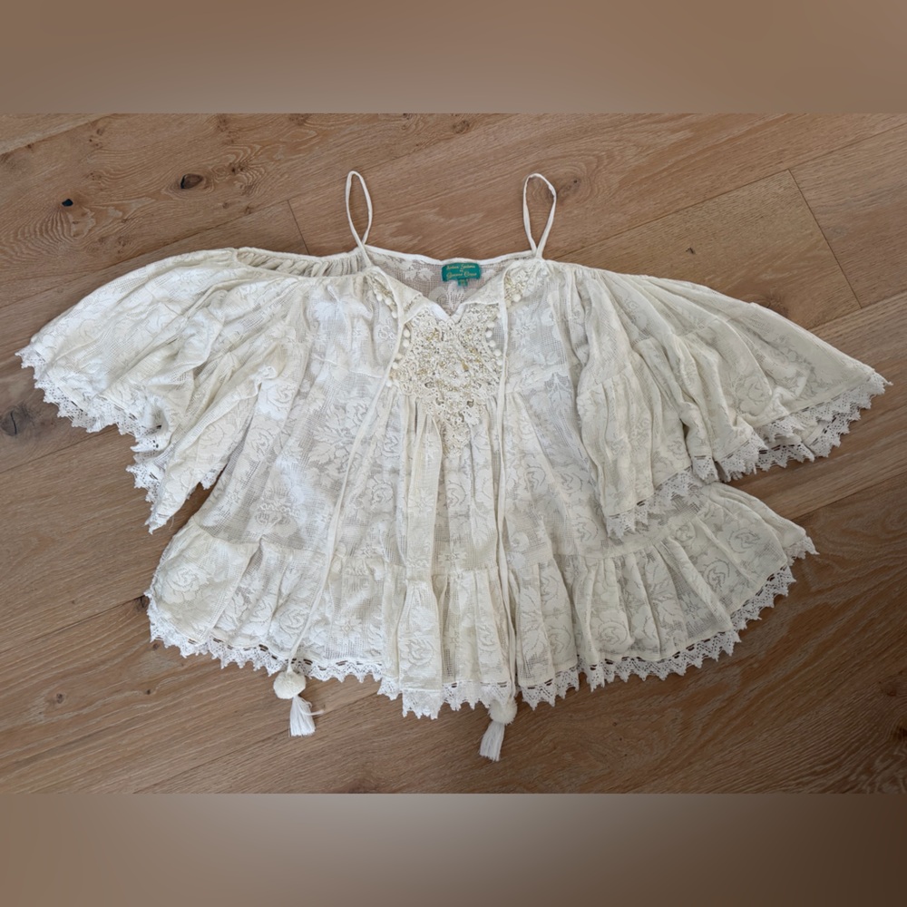 Antica Sartoria white Lace cold shoulder Boho tunic top - One Size
